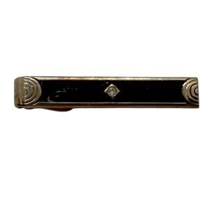 Vintage Tie Bar: Black Glass Clear Rhinestone Center
